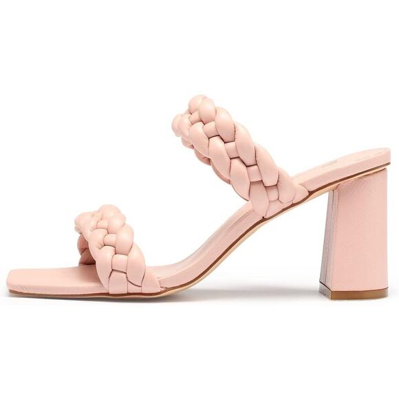 Pink Women's Square Open Toe Heels Braided Two Strap Heeled Sandals Wedding 11 - Picture 3 of 5